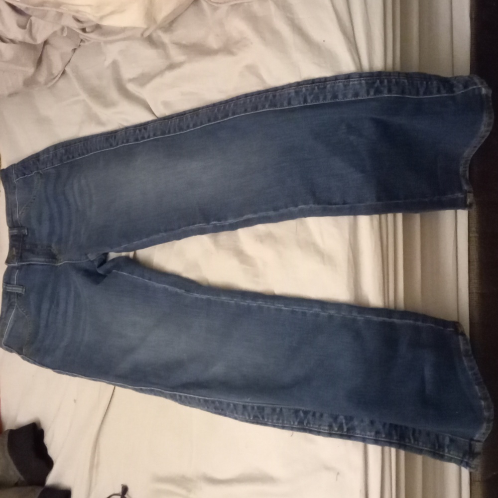 High rise relaxed flare blue jeans